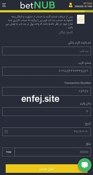 روش های شارژ و برداشت حساب در سایت بت ناب (Betnub)